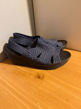 White Mountain Navy Woven Stretch Wedge Sandals